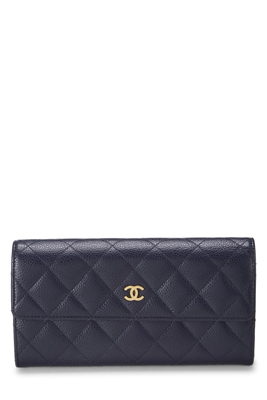 Navy Caviar Classic Flap Wallet, , large image number 0