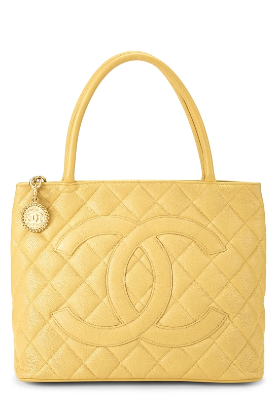 Yellow Quilted Caviar Medallion Tote, , large image number 0