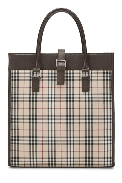 Brown Jacquard Buckle Handbag Large