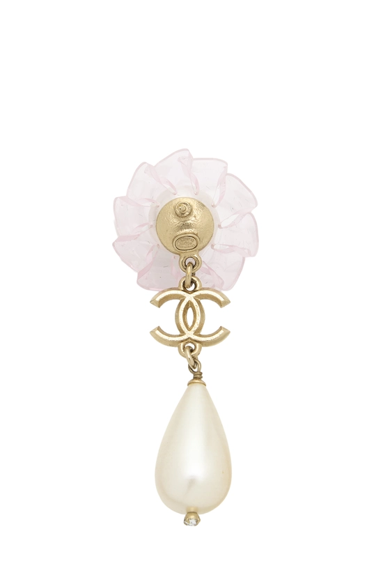 Gold 'CC' Flower Earrings, , large image number 2