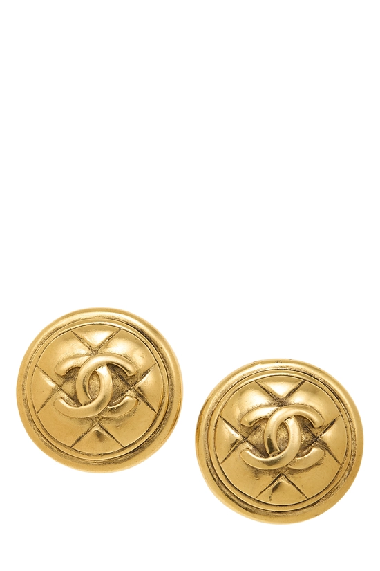 Gold Quilted Round Earrings Large, , large image number 0