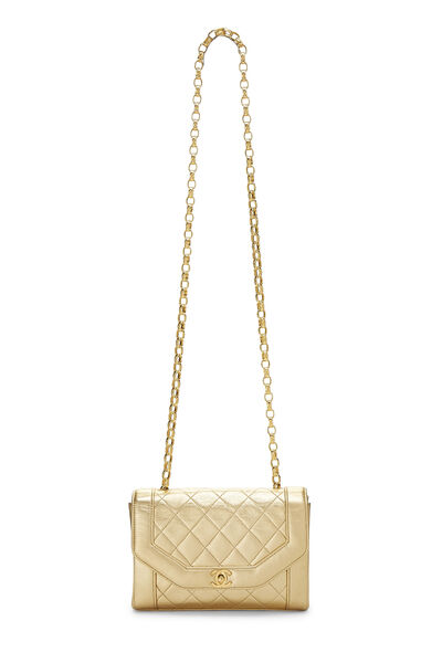 Metallic Gold Quilted Lambskin Shoulder Bag Small, , large