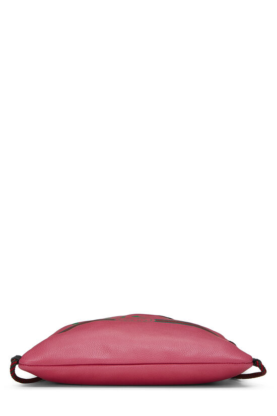 Pink Leather Logo Print Drawstring Backpack, , large image number 4