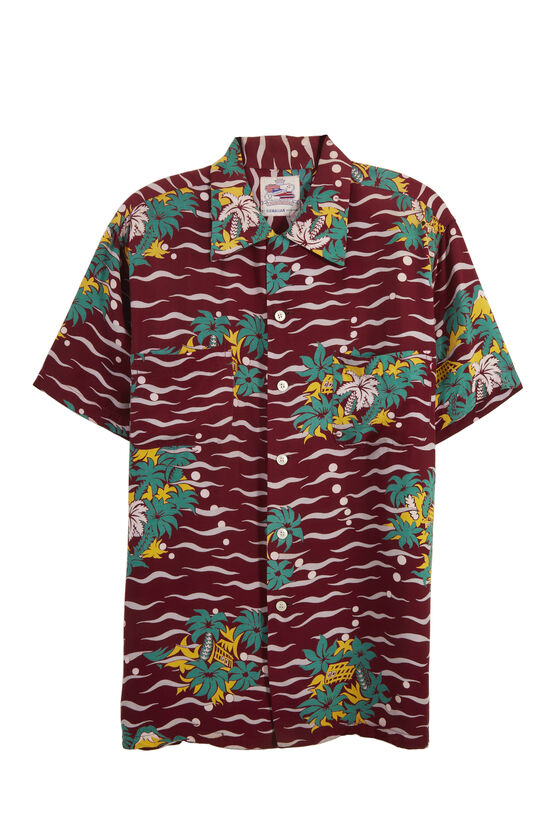 Burgundy Floral Kahanamoku Hawaiian Shirt, , large image number 0