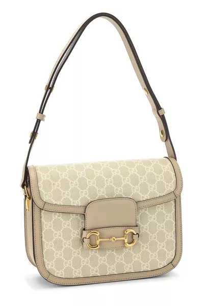 Beige GG Supreme 1955 Horsebit Shoulder Bag, , large