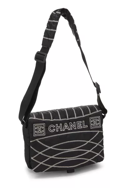 Black Quilted Nylon Sportline Messenger Bag, , large
