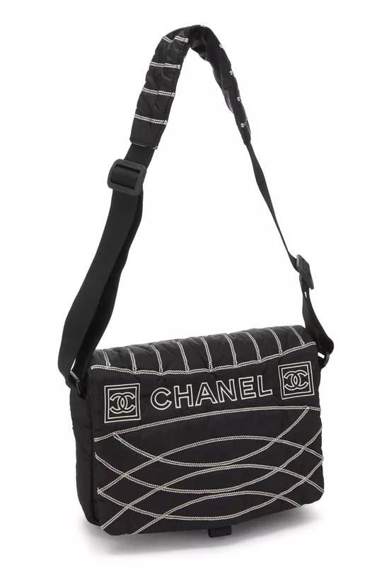 Black Quilted Nylon Sportline Messenger Bag, , large image number 1