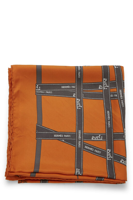 Orange & Multicolor 'Bolduc' Silk Scarf 90, , large image number 1