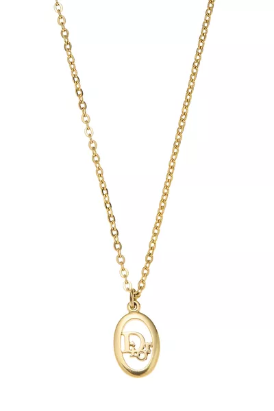 Gold Oval Logo Necklace, , large