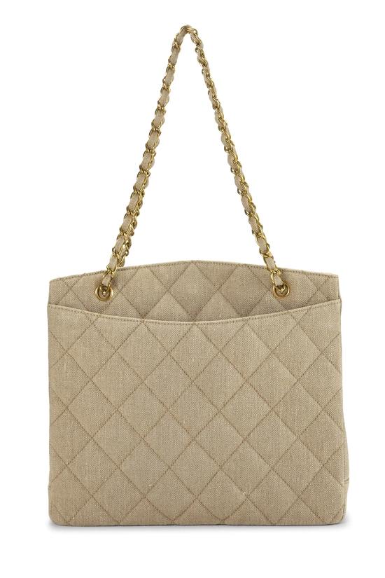 Beige Quilted Linen Turnlock Tote Large, , large image number 3