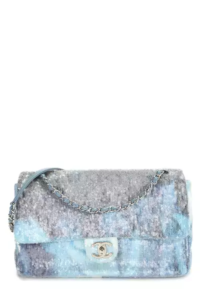 Blue Sequin Waterfall Flap Bag XL