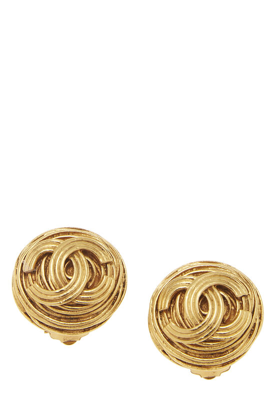 Gold 'CC' Round Earrings, , large image number 0