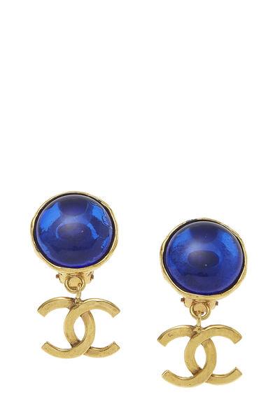 Gold & Blue Gripoix Dangle Earrings