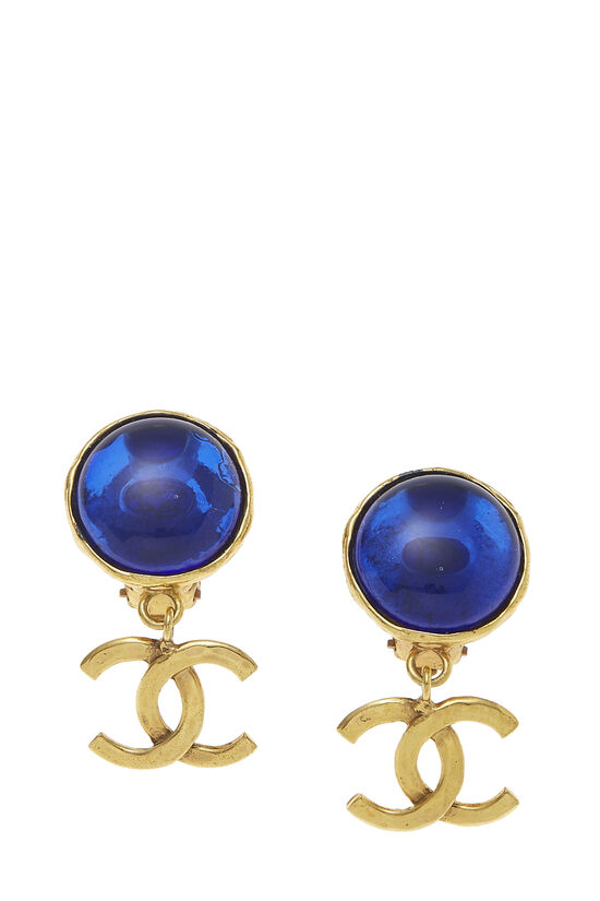 Gold & Blue Gripoix Dangle Earrings, , large image number 1