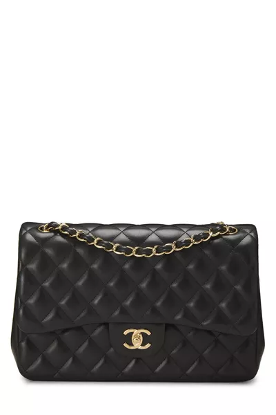 Black Quilted Lambskin New Classic Double Flap Jumbo
