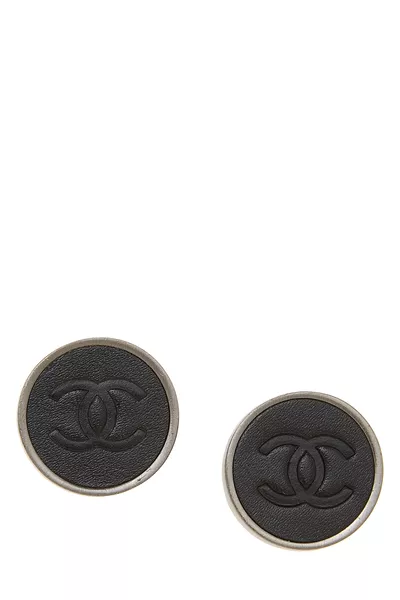 Gunmetal 'CC' Round Earrings
