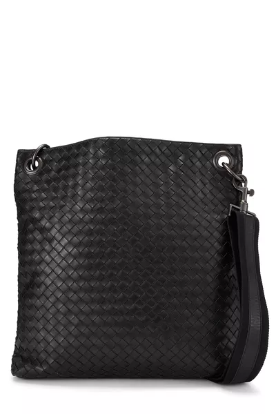 Black Intrecciato Flat Messenger Bag