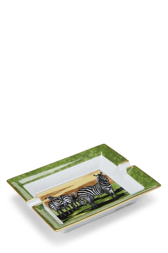Green & Multicolor 'Zebra' Porcelain Ashtray, , large image number 1