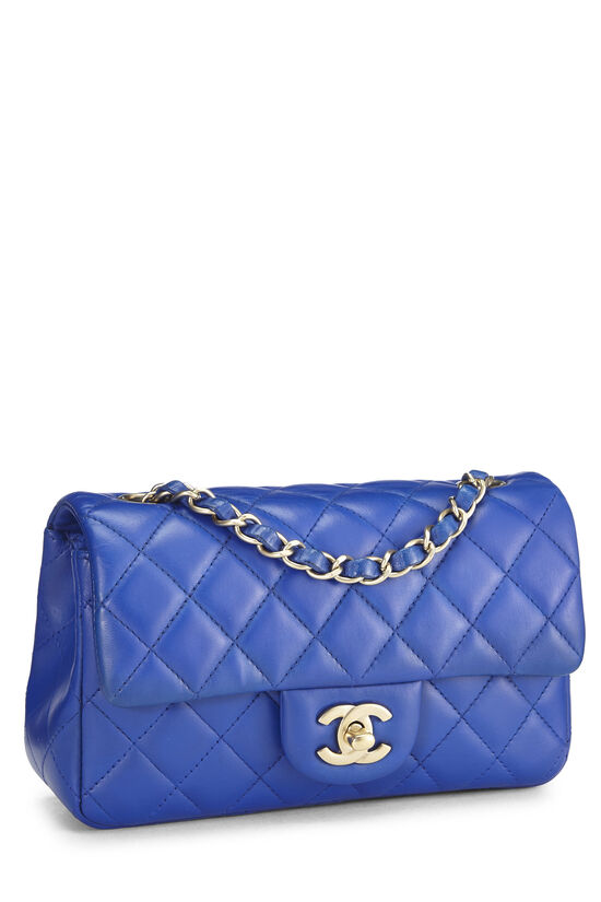 Blue Quilted Lambskin Rectangular Flap Mini, , large image number 2