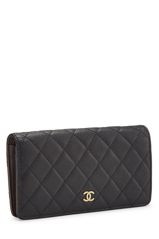 Black Quilted Caviar Classic Long Yen Wallet , , large image number 1