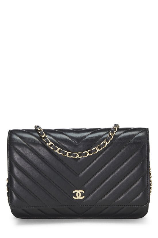 Black Chevron Lambskin Wallet on Chain (WOC), , large image number 1