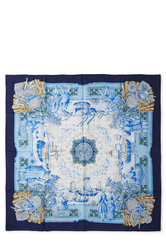 Blue & Multicolor 'Azulejos' Silk Scarf 90, , large image number 0