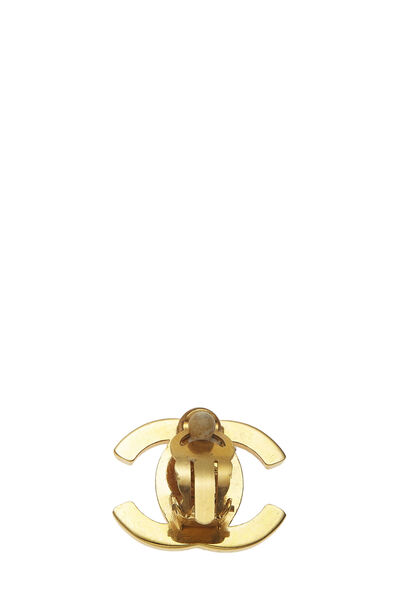 Gold & Crystal 'CC' Turnlock Earrings Medium, , large