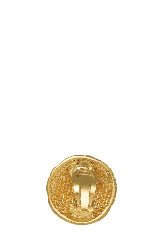 Gold Rough 'CC' Round Earrings, , large image number 1