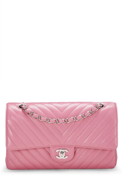 Pink Chevron Caviar Classic Double Flap Medium