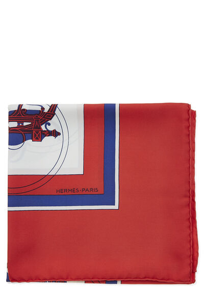 Red & Multicolor 'Ex Libris' Silk Scarf 90, , large