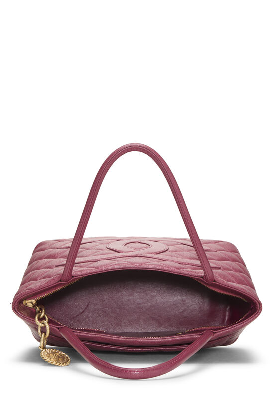 Burgundy Quilted Caviar Medallion Tote, , large image number 5