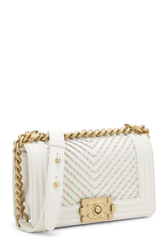 White Twisted Chevron Calfskin Boy Bag Small, , large image number 2