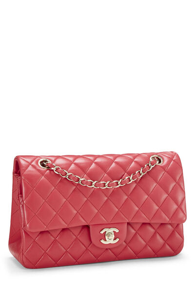 Pink Quilted Lambskin Classic Double Flap Medium, , large