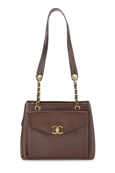 Brown Caviar Pocket Tote Small