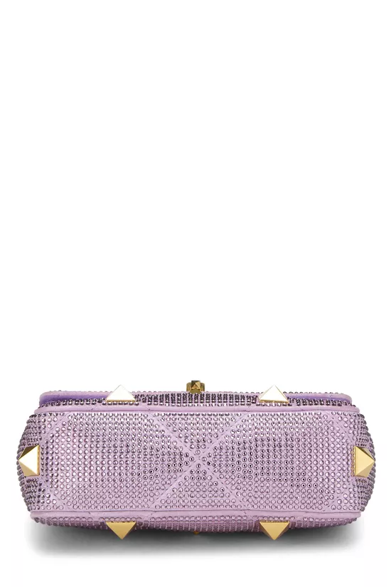 Purple Crystal Embellished Roman Stud Top Handle Bag Small, , large image number 4