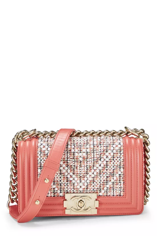 Pink & Multicolor Tweed Chevron Pearl Boy Bag Small, , large image number 0