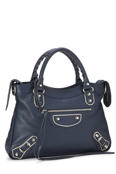 Navy Chevre Metallic Edge Classic City Bag, , large