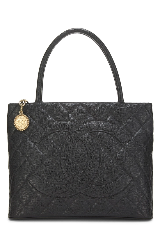 Black Quilted Caviar Medallion Tote, , large image number 0