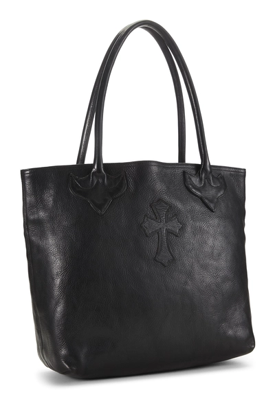 Black Leather Cross Patch Tote, , large