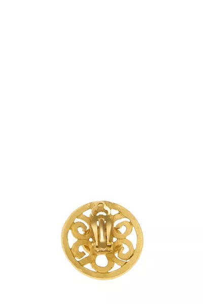 Gold 'CC' Cutwork Earrings, , large