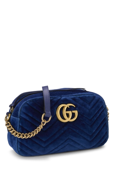 Blue Velvet GG Marmont Crossbody Bag Small, , large
