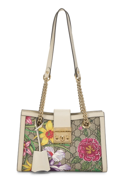 White GG Supreme Flora Padlock Tote Small