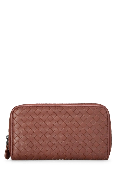 Brown Intrecciato Zip Around Wallet