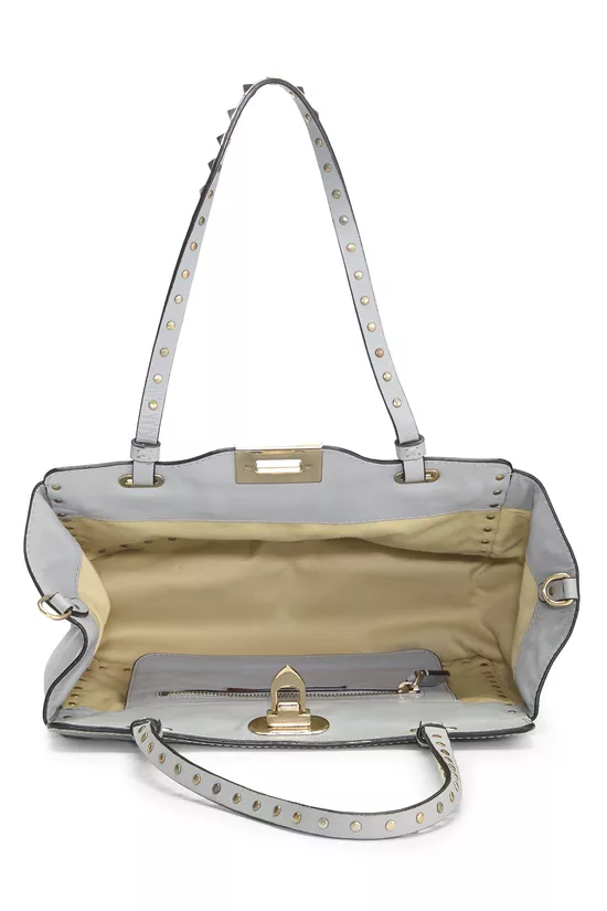 Grey Leather Rockstud Tote Bag, , large image number 5