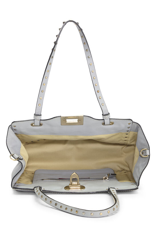 Grey Leather Rockstud Tote Bag, , large image number 5