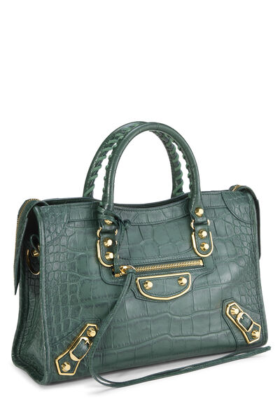 Green Embossed Metallic Edge Classic City Bag Small, , large