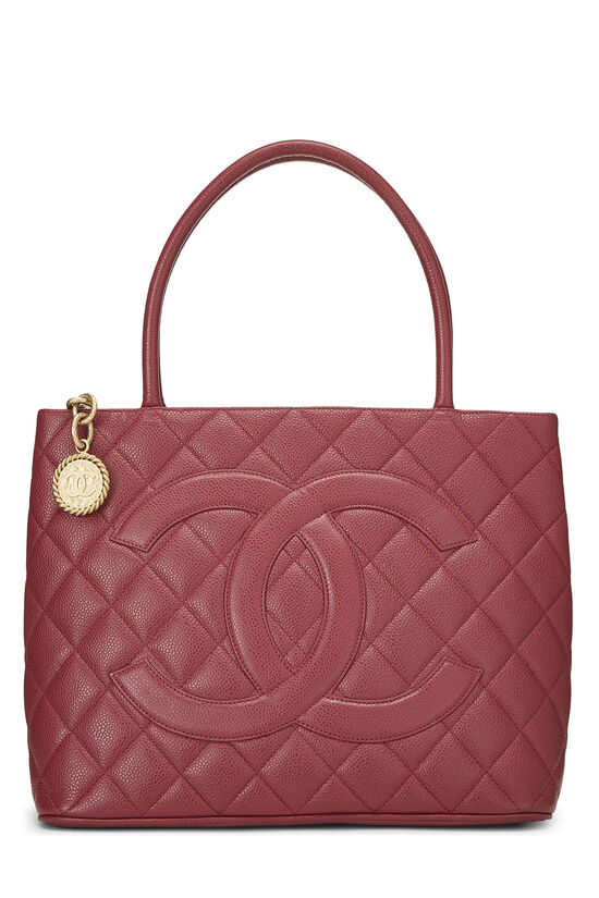 Burgundy Quilted Caviar Medallion Tote, , large image number 1