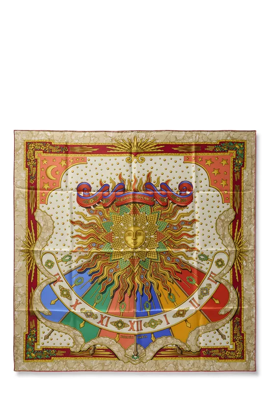 Cream & Multicolor 'Carpe Diem' Silk Scarf 90, , large image number 0