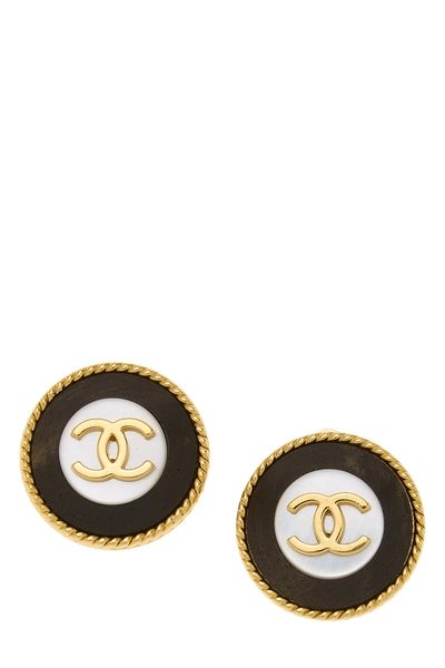 Black Mother of Pearl 'CC' Button Earrings