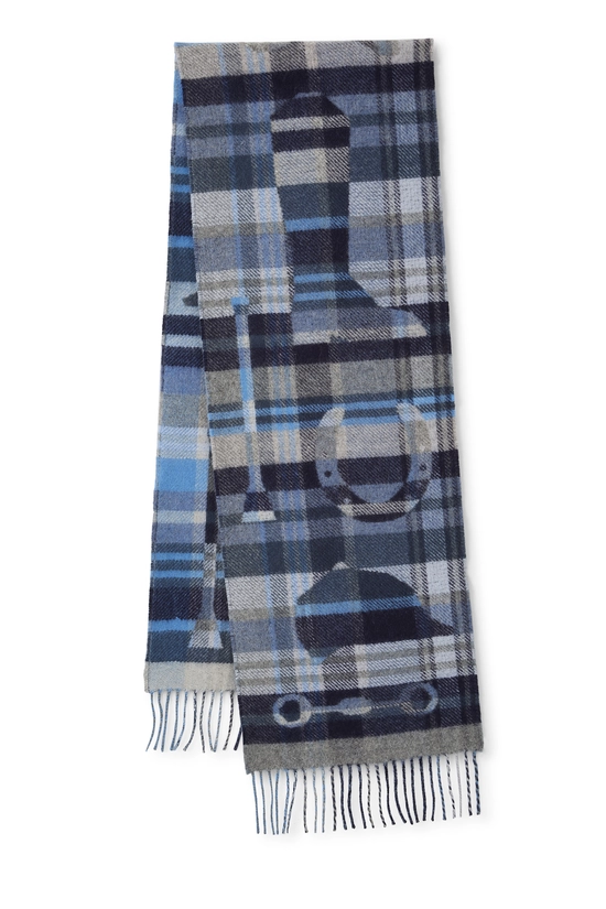 Blue Plaid Monogram Cashmere Scarf, , large image number 0
